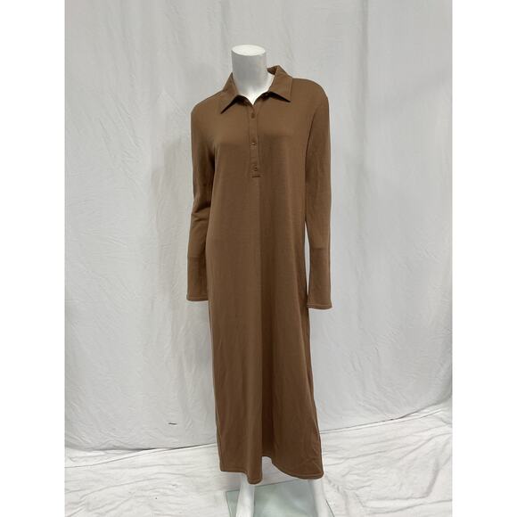 Tibi Wool Jersey Polo Brown Wool Shirt Dress Size M - Picture 1 of 4